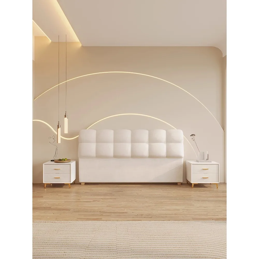 *Mesita de noche Cream Wind Puff, compre mesita de noche de tela técnica, mesita de noche con suelo de madera maciza.