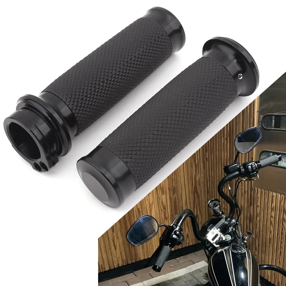 

1 Pair Black Motorcycle 1" Handlebar Hand Grips Aluminum & Rubber Non-slip For Honda Yamaha Suzuki Kawasaki Harley Cruiser