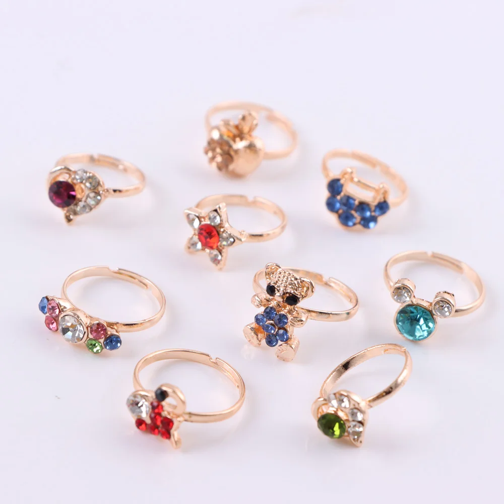 10 قطعة/الوحدة الموضة بسيطة الكلاسيكية حجر الراين خواتم للنساء العصرية زهرة تاج القوس مختلط نمط مجوهرات هدايا حفلات الزفاف