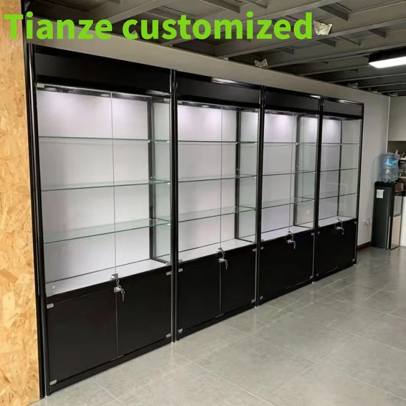 

(customized)Design Lockable Glass Display Showcase Commercial Aluminum Frame Wall Display Cabinet Jewelry Smoke Sho