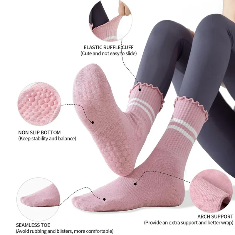 Cross-Border Professional Yoga Socks,  Cotton Strapping Silicone Anti-Slip Pilates Fitness Dance Floor Socks