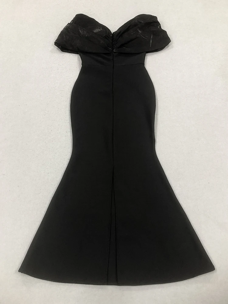 섹시한 오프숄더 다이아몬드 장식 롱 밴디지 드레스 여성용 블랙 반팔 크리스탈 바디콘 드레스 이브닝 파티 칵테일 가운