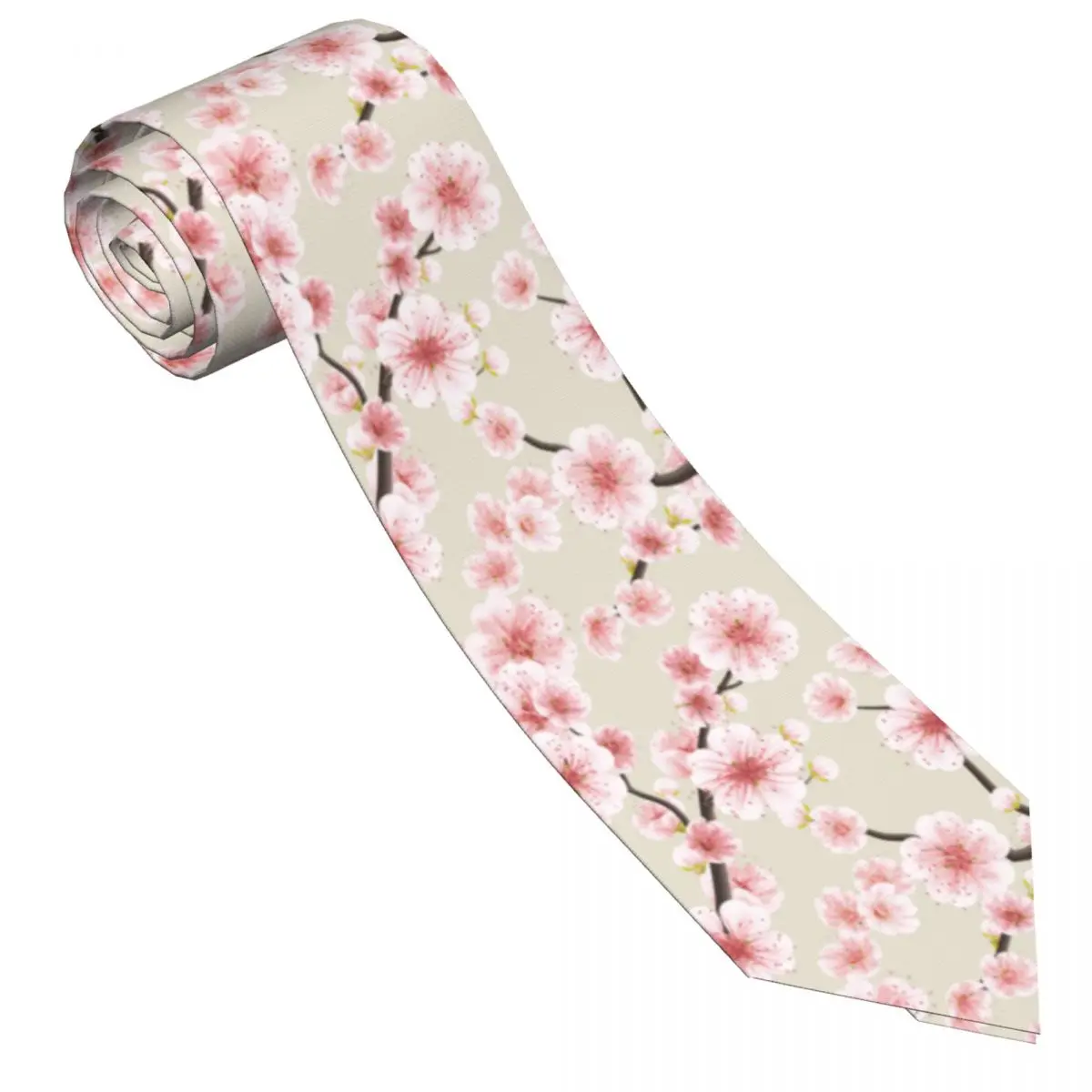 Mens Tie Slim Skinny Spring Pink Sakura Blossom Japanese Cherry Symbolic Necktie Fashion Necktie Free Men Tie Party Wedding