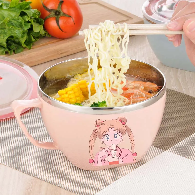 Sailors Moons Instant Noodle Bowls Anti Scalding Large Capacity Dining Bowl Dormitory Late Night Snack Stainless Steel Rice Bowl