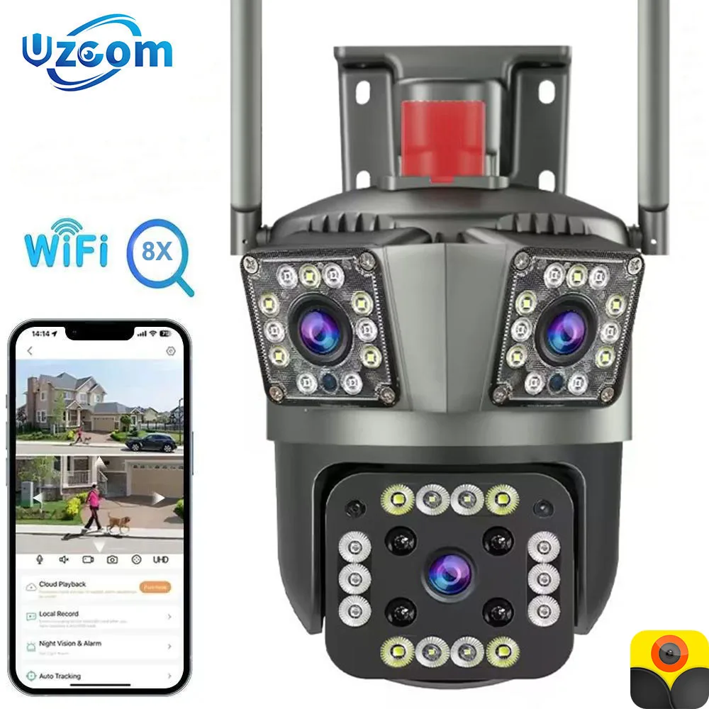 

6MP Three Lens Three Screens WIFI PTZ Camera 4K Outdoor Auto Tracking Two-way Audio IP CCTV Surveillance Cameras