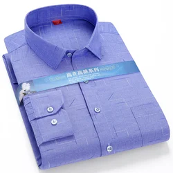 Camisa Jacquard de manga comprida masculina, vestido masculino, estampa social e de negócios, moda casual, trabalho macio, camisas azuis, nova chegada, 2024