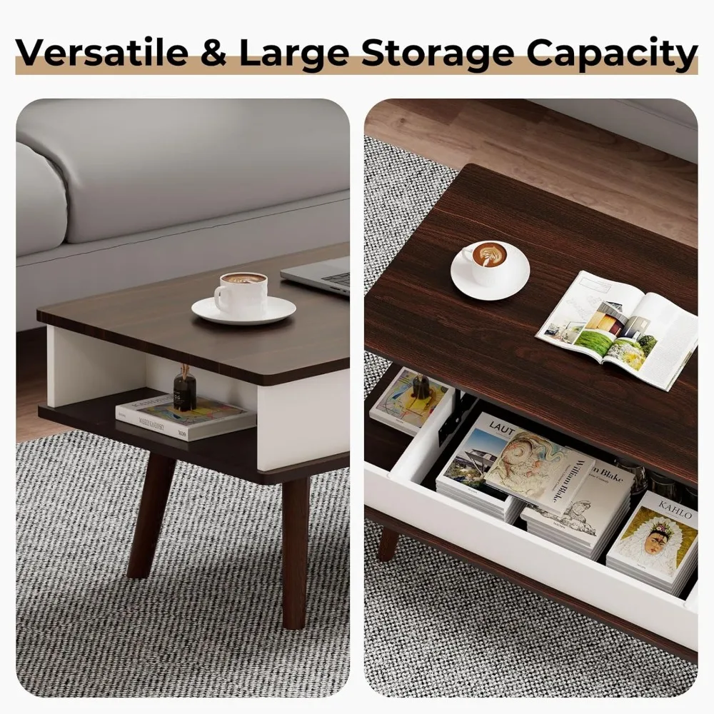Quick-Rise Lift Top Coffee Table with Ample Hidden Storage and Easy Setup
