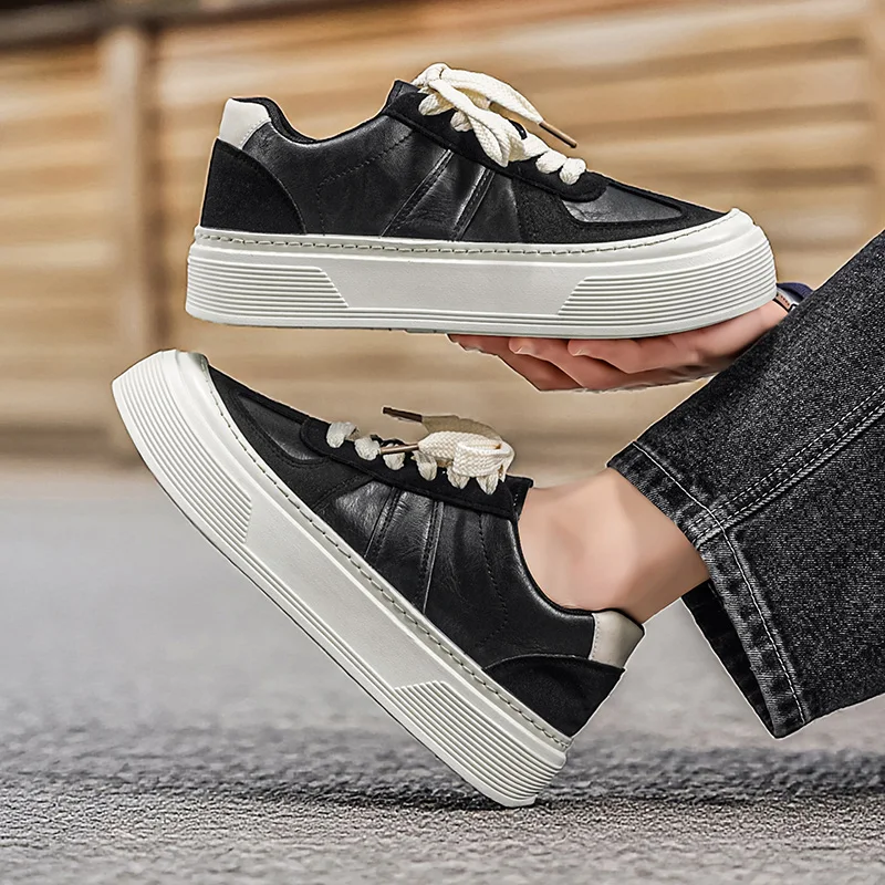 

2026 Spring New Men's Leather German Trainers | Platform Non-Slip Wear-Resistant Casual Athletic Skate Shoes