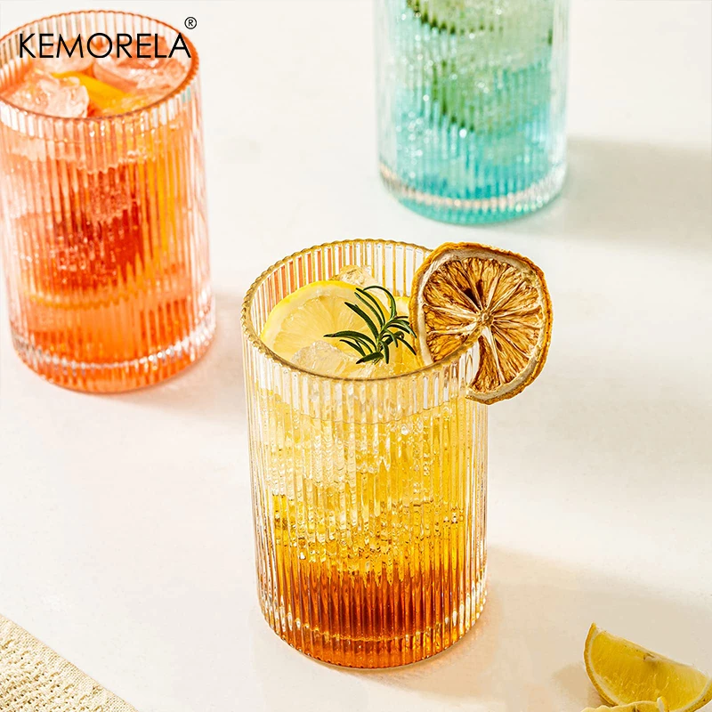 4/8PCS Vertical Pattern Glass Cup Bar Glassware Cocktail Glasses Ideal For Beer Water Juice Ice Coffee Cup Whiskey Drinkware Set