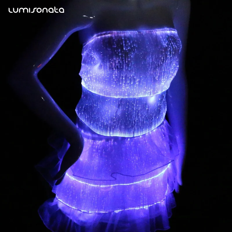 Fiber Optic Wedding Party Dress Fancy LED Costume Rave Outfit for Women Nightclub Stage Performance Wear Light Up Clothing 2023