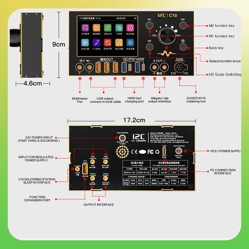 I2C C10 Ultra-high Precision Multifunctional Waveform Ammeter with Flash Charging Multimeter Companion Soldering Station Tool