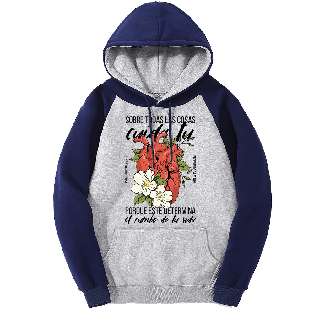 Heart And Flowers Printing Men Y2K Hoodies Harajuku Raglan Pullover Autumn Fleece Hoody Multicolor Casual Man Streetwear