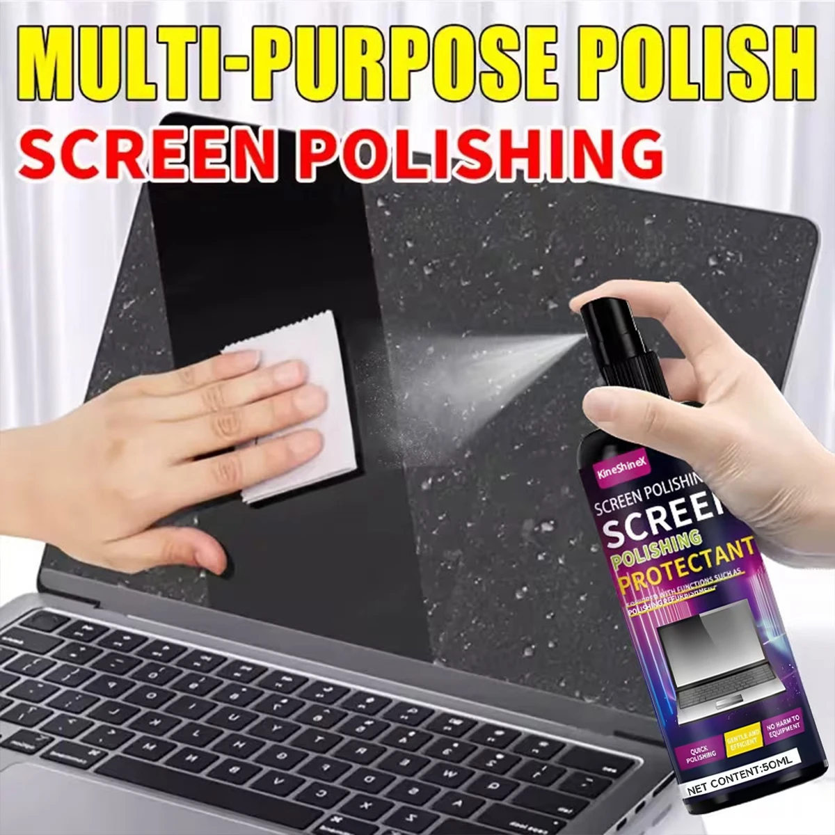 

Очиститель для экранов 50 мл + полировочная салфетка из микрофибры, набор для чистки телефонов/ноутбуков/планшетов/мониторов без разводов, инструменты для удаления пыли и отпечатков пальцев