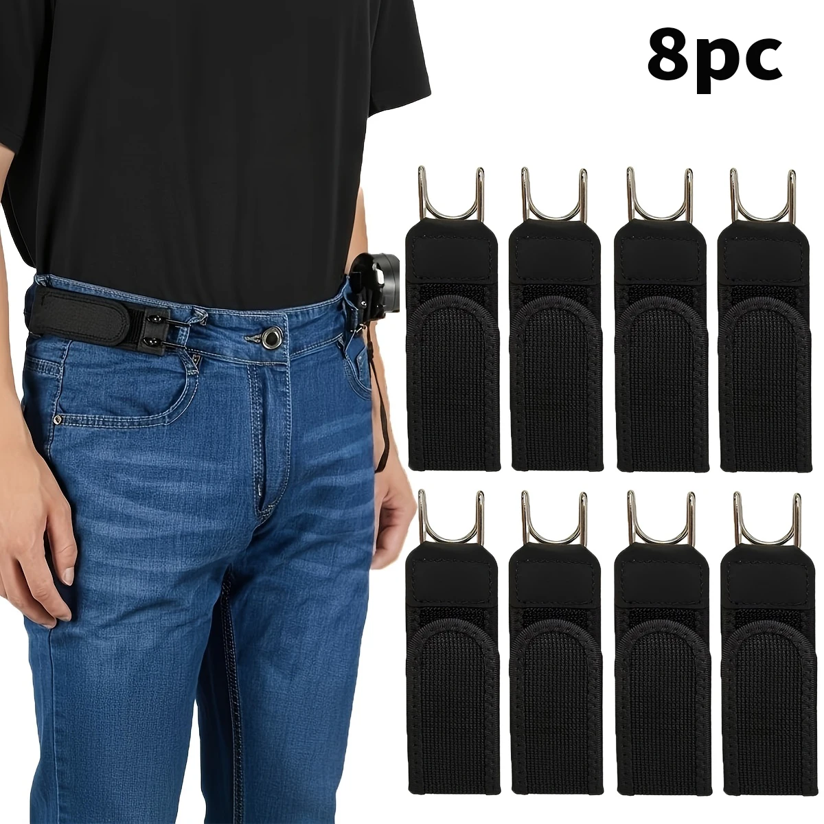 2/4/8 Pieces of Tactical Hook Elastic Belts - Buckle-Free Invisible Waist Closure, with Hook and Loop Fasteners, Buckle-Free System Suitable for Hunting, Fishing, Camping - Compatible with Uniforms, Tactical Gear, and Outdoor Activities (Suitable)