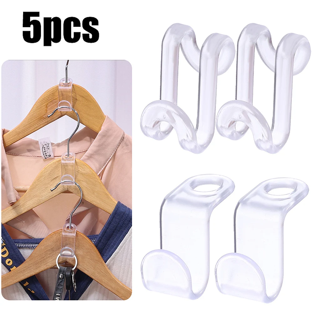 Multifuncional Transparente S Coat Wardrobe Hanger, Gancho de Conexão, Quarto Clothes Storage Hanger, Home Storage Tools, 5pcs