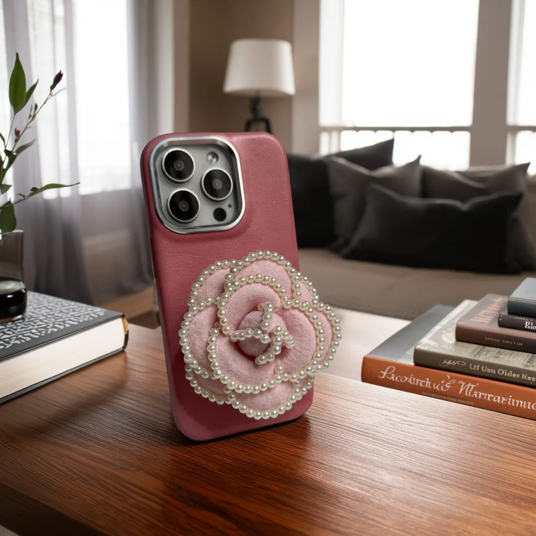 

Pearl Rose phone case for iphone 16 15 14 plus 13 12 11 pro max cover Luxury leather Anti drop funda pink camellia cases carcasa