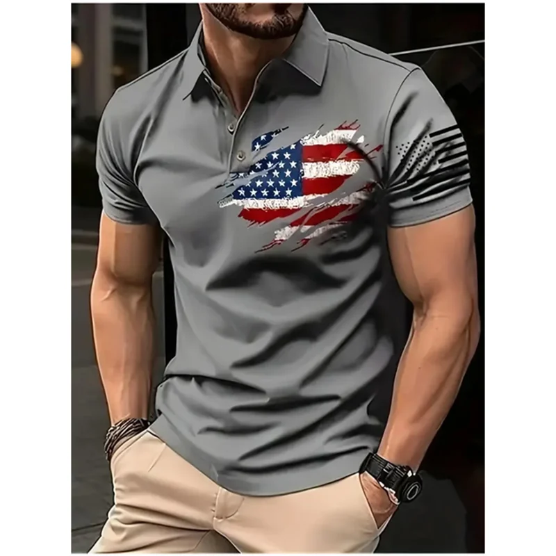 

Retro National Flag Element Men Polo Shirt Business Leisure Fashion Clothing Summer Simple and Breathable Short Sleeve Lapel Top