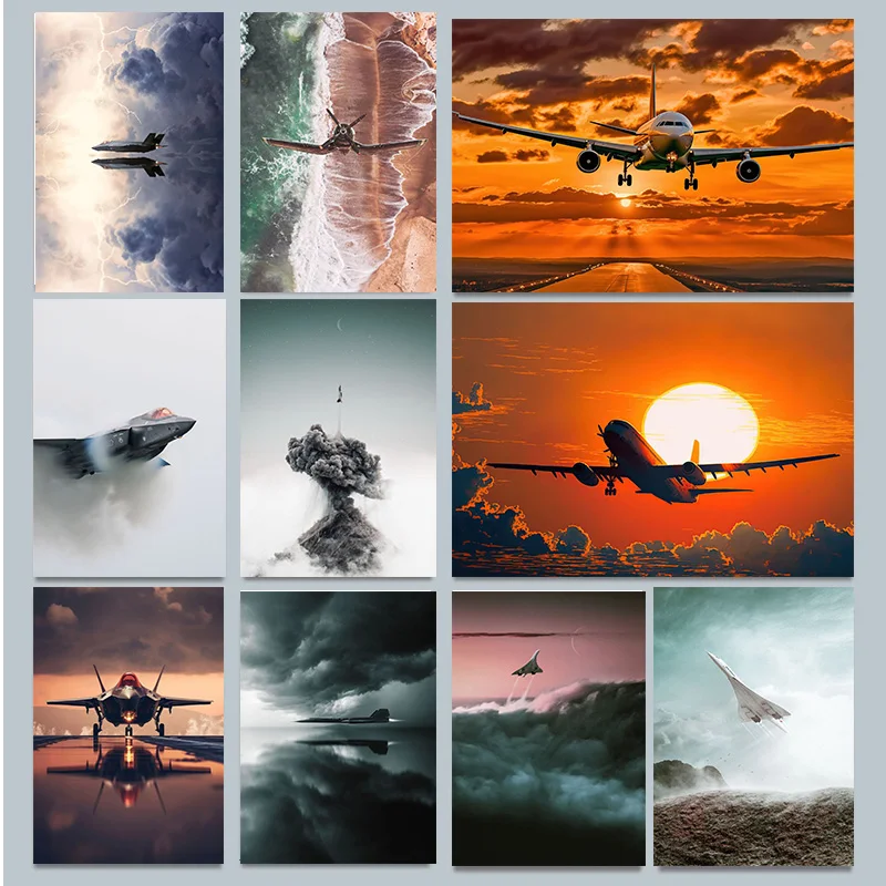 Aircraft Flying Famous Plane Sky Cloudy Seaside Sunset Poster Print Wall Art Pictures Canvas Painting Living Room Home Decor