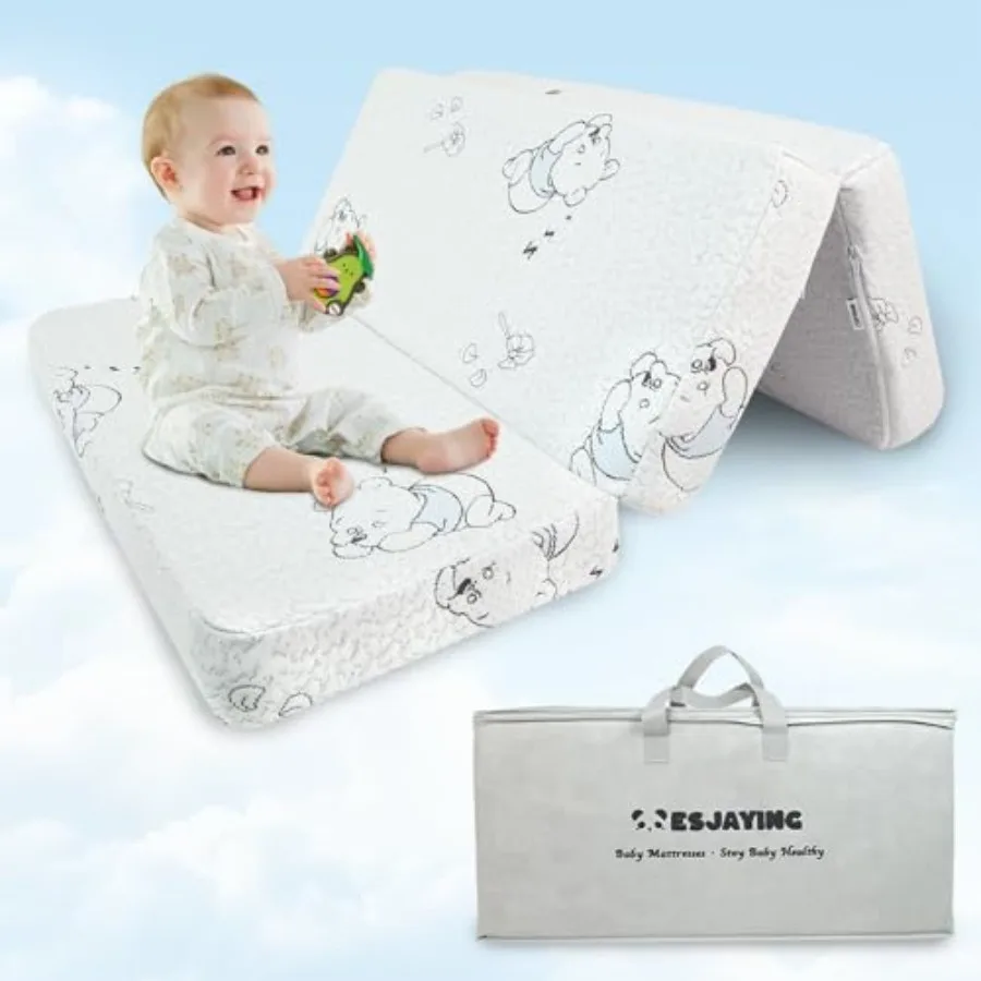

Play Mattress, 38"x26" Trifold Memory Foam Pack N Play Mattresses Pad with Carry Bag, Portable Travel Playpen Mattress with Bre