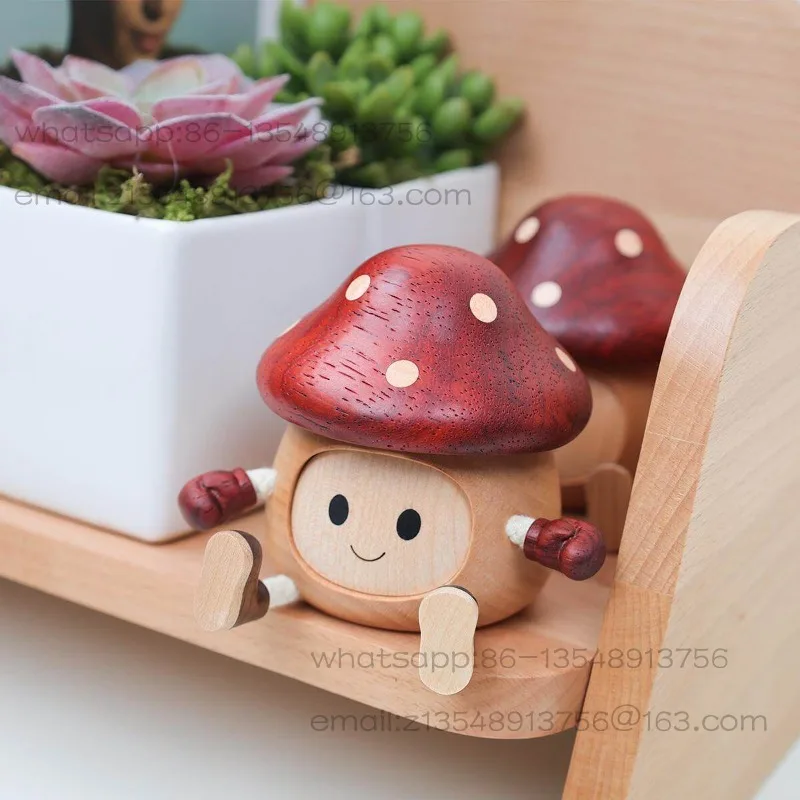 Solid wood mushroom puppet ornament creative and cute healing tabletop ornament ring box storage box for girlfriend