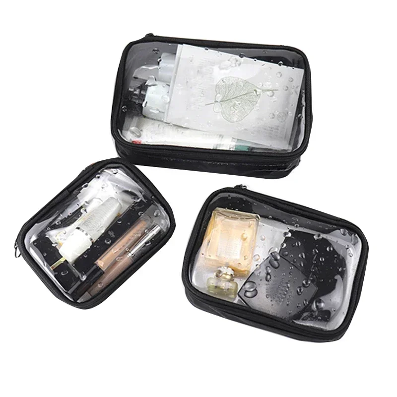 Black Transparent Cosmetic Bag Women Men Travel Zipper Clear Makeup Beauty Wash Organizer Bath Toiletry Bags Kit Make Up Case