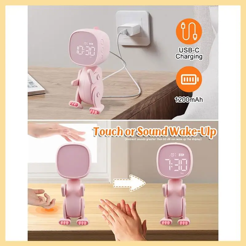 

GOOD-Children's Digital Alarm Clock, Three Alarms, Dinosaur Alarm Clock With Variable Shape, Snooze, Night Light Timer