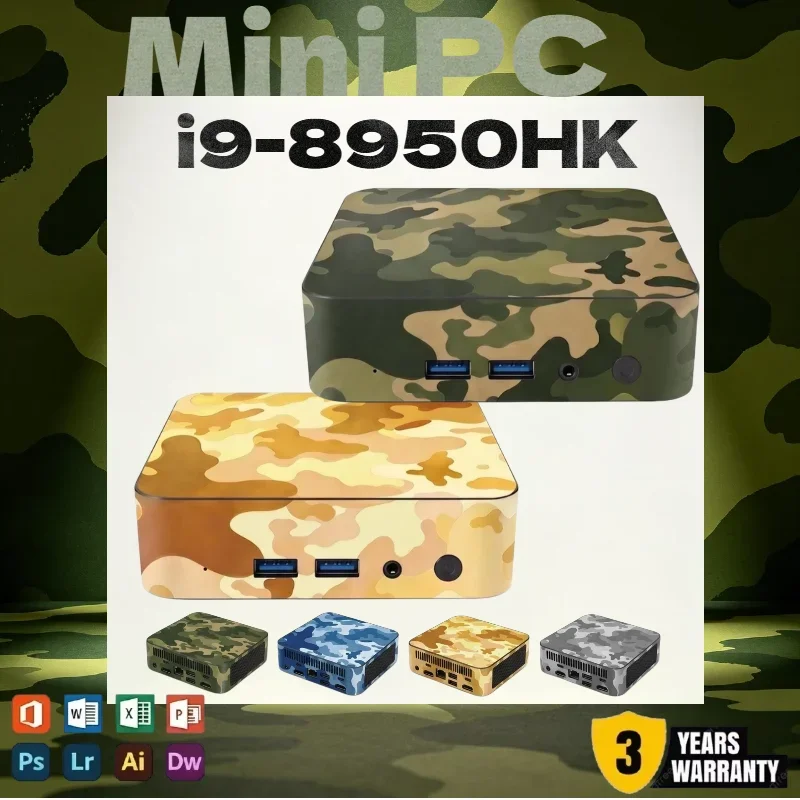 Mini PC Camouflage Colors Travel Mini Desktop Computer Intel Core i9 8950HK 16GB RAM 1TB M.2 SSD Wireless WiFi6 BT5.2