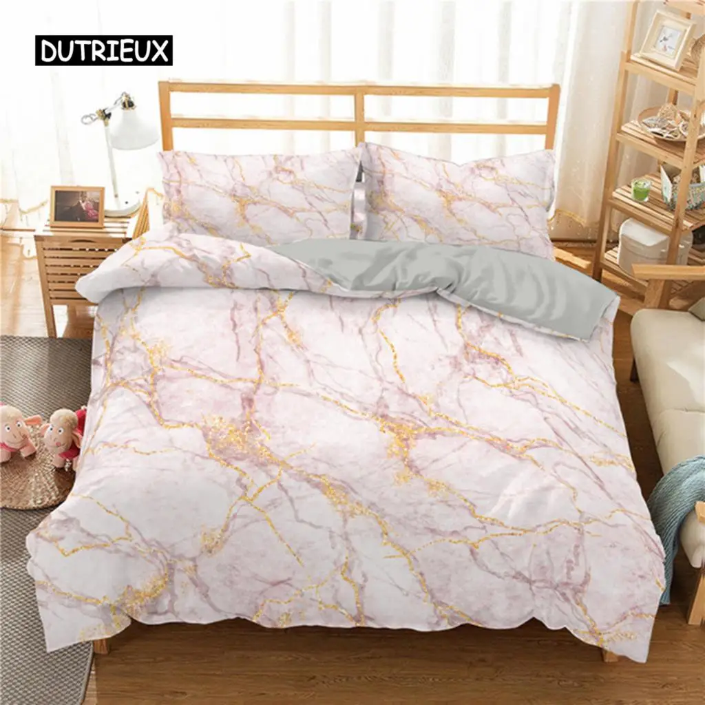 

Duvet Cover Geometric Pink Marble Comforter Bedding Set Cover Bed Cover Bedspread 2/3 Pcs for Women Girls Bedroom Decorations