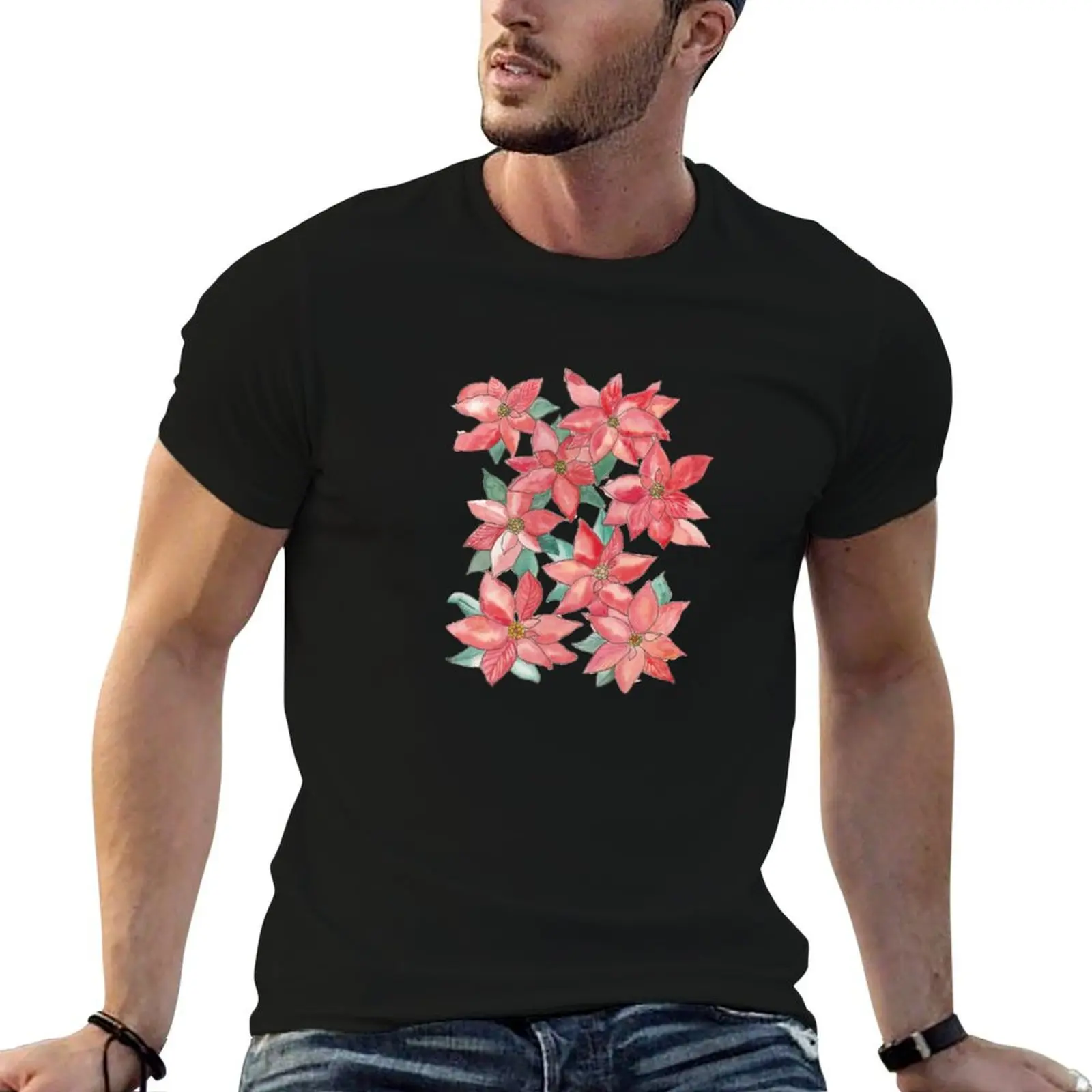 

Watercolour Poinsettia Pattern T-Shirt tees vintage t shirts anime tshirt baggy shirts luxury clothes men