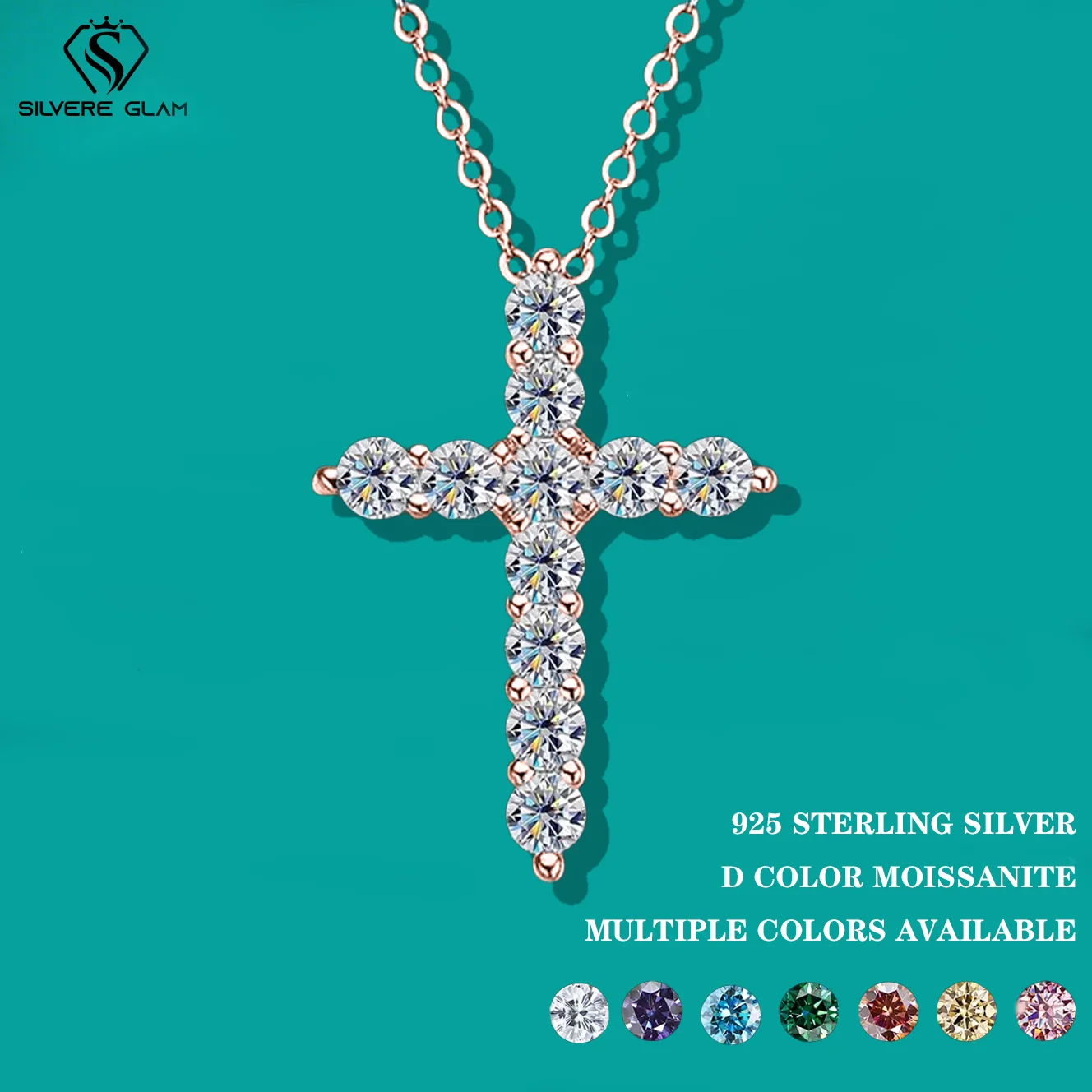 

TY Full Moissanite Cross Pendant Original Sterg Sliver Chain Plated White Gold Fine Necklace For Women Jewelry