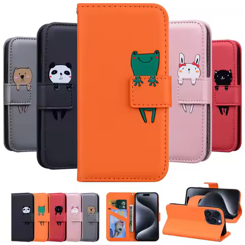 Lovely Animal Flip Leather Phone Case For Samsung Galaxy S10 S20 S21 S22 S23 S24 Plus Ultra FE Note 10 20 Lite Stand Book Cover
