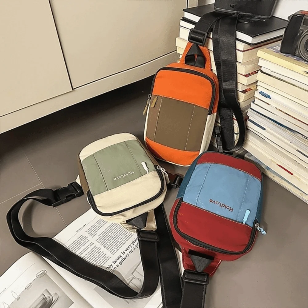 Casual Square Men Chest Bag Splicing Color Zipper Sports Shoulder Bag Multifunctional Large Capacity Nylon Crossbody Bag Sports