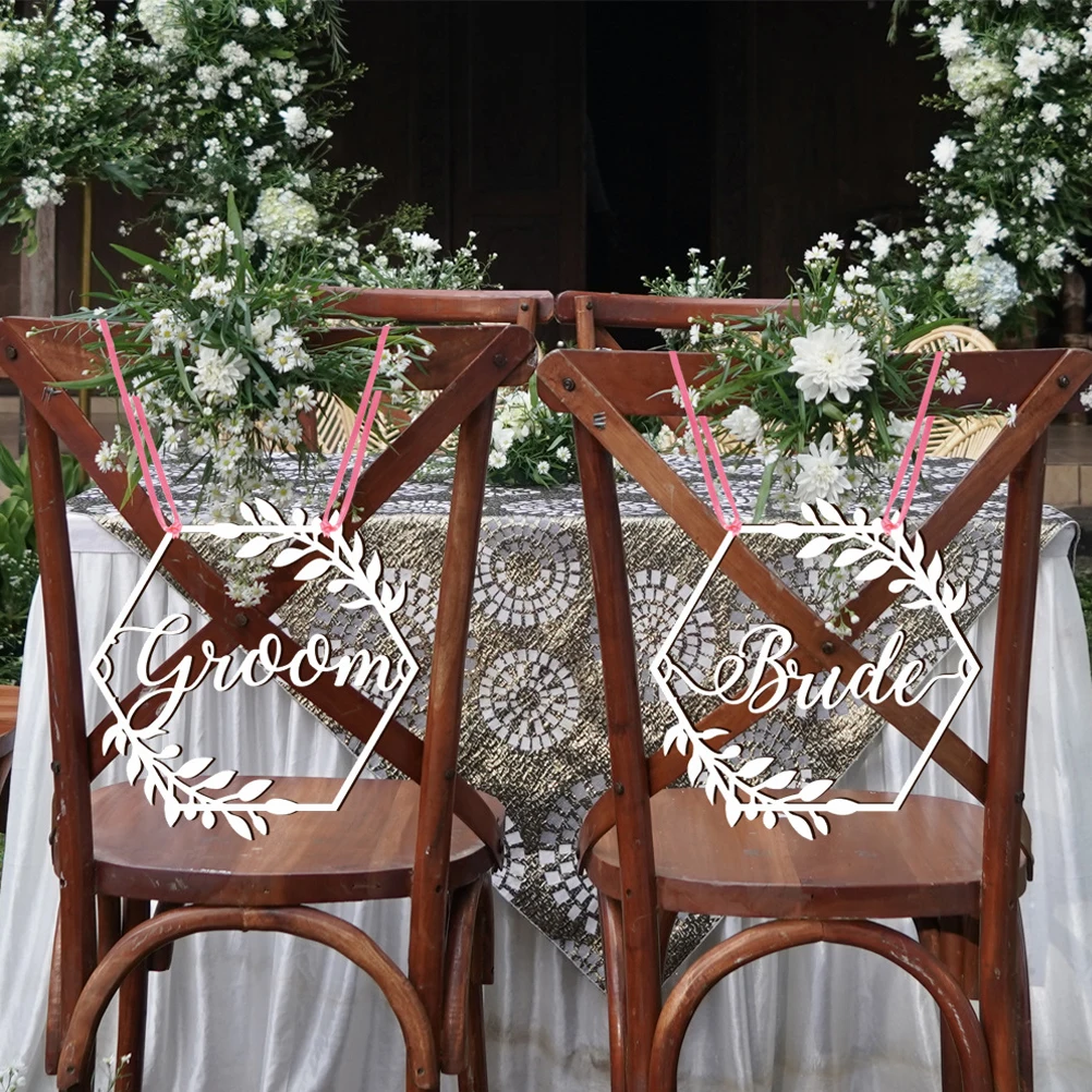 

1Set Wedding Chair Signs Wooden Bride Groom Chair Decorations Wedding Reception Photo Props Engagement Party Supplies