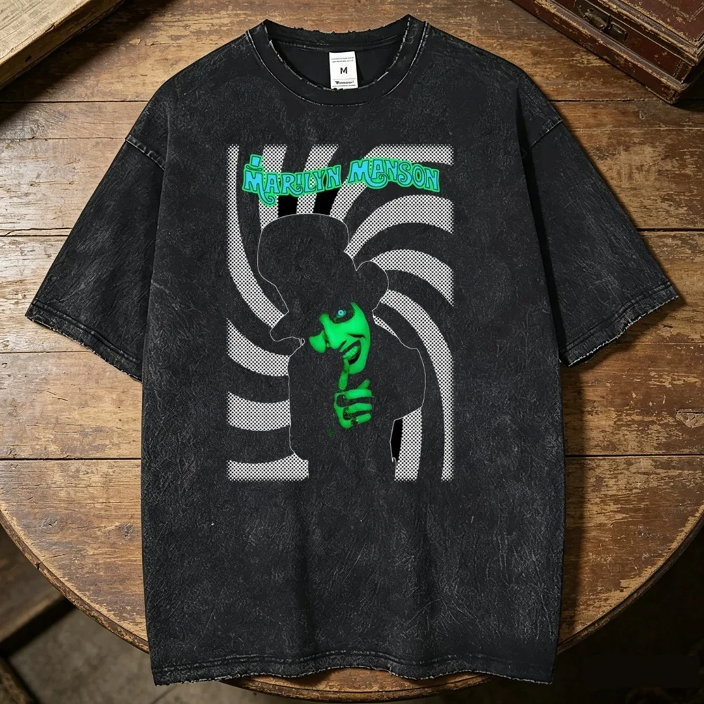 Marilyn Manson cotton Vintage Washed shirt men Gothic Pastel Classic harajuku  top tees Classic hip hop Trendy Retro Punk
