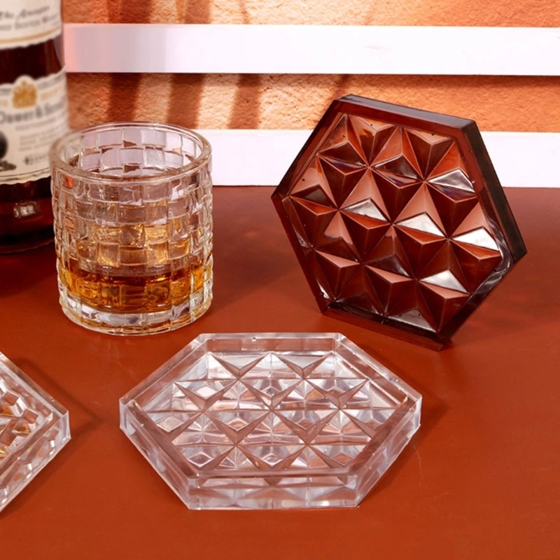 Gemeotric-Molde hexagonal para posavasos, moldes resina silicona, bandeja almacenamiento pegamento cristal molde