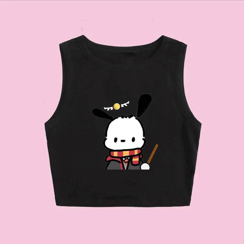 Summer New Sanrio Pochacco Cartoon Korean Style Anime Print Y2K Vest Wide Shoulder Slim Fit Versatile Sleeveless Vest Tops