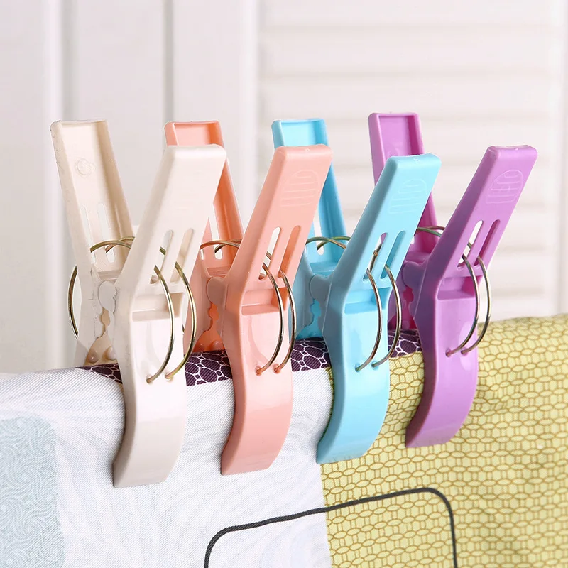 4pcs /set ABS Beach Towel Clips, Large Plastic Windproof Clothes Hanging Peg Quilt Clamp Holder for Beach Chair