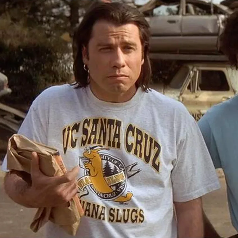 Pulp Fiction Vincent Vega UC Santa Cruz Banana Slugs Grafik-T-Shirt aus Baumwolle für Herren und Damen, Streetwear-T-Shirt – Detail 2