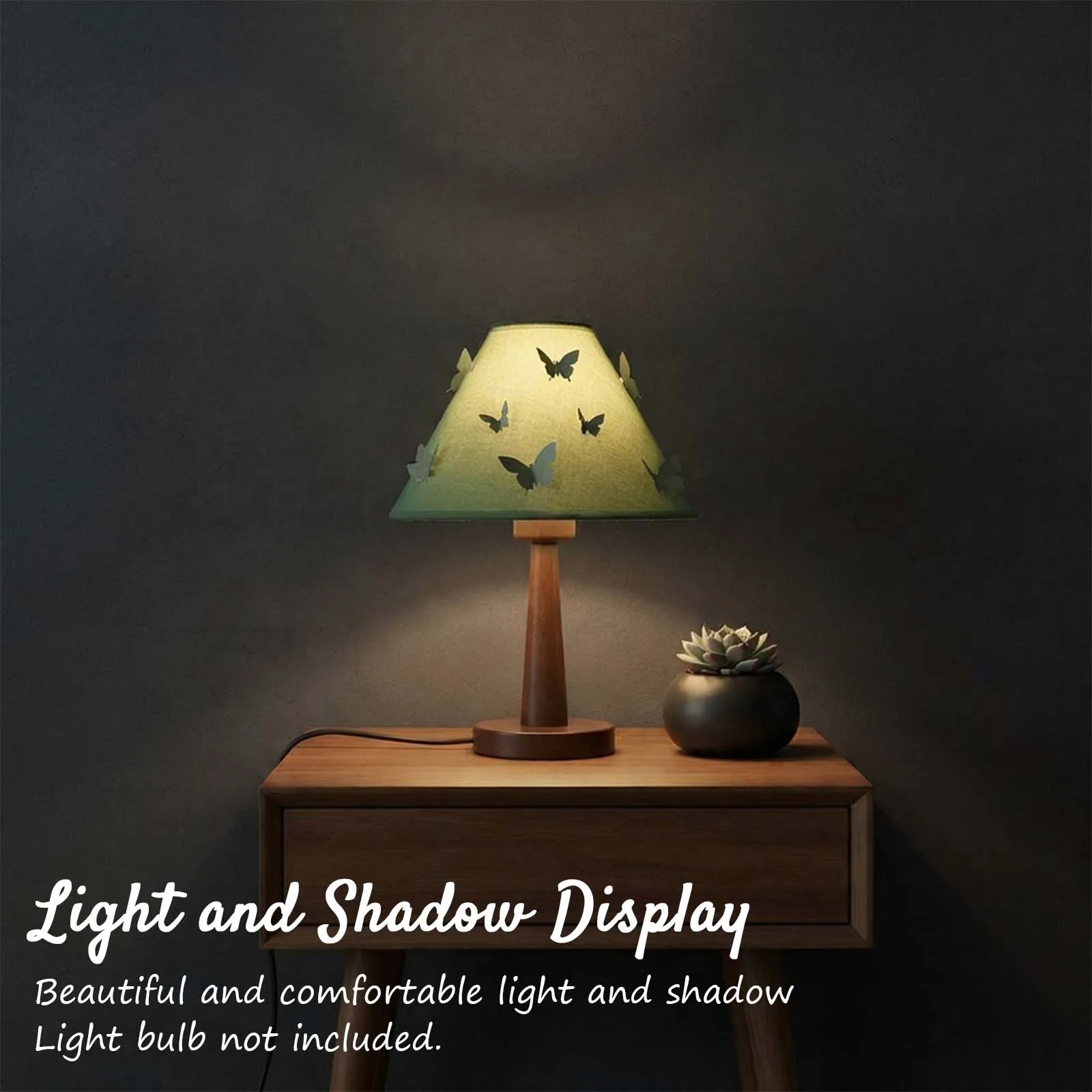 Table Lamp, Dark Green Shade, 3D Butterfly, Dark Wood Base, E27, Bedroom Living Room Desk Reading Corner
