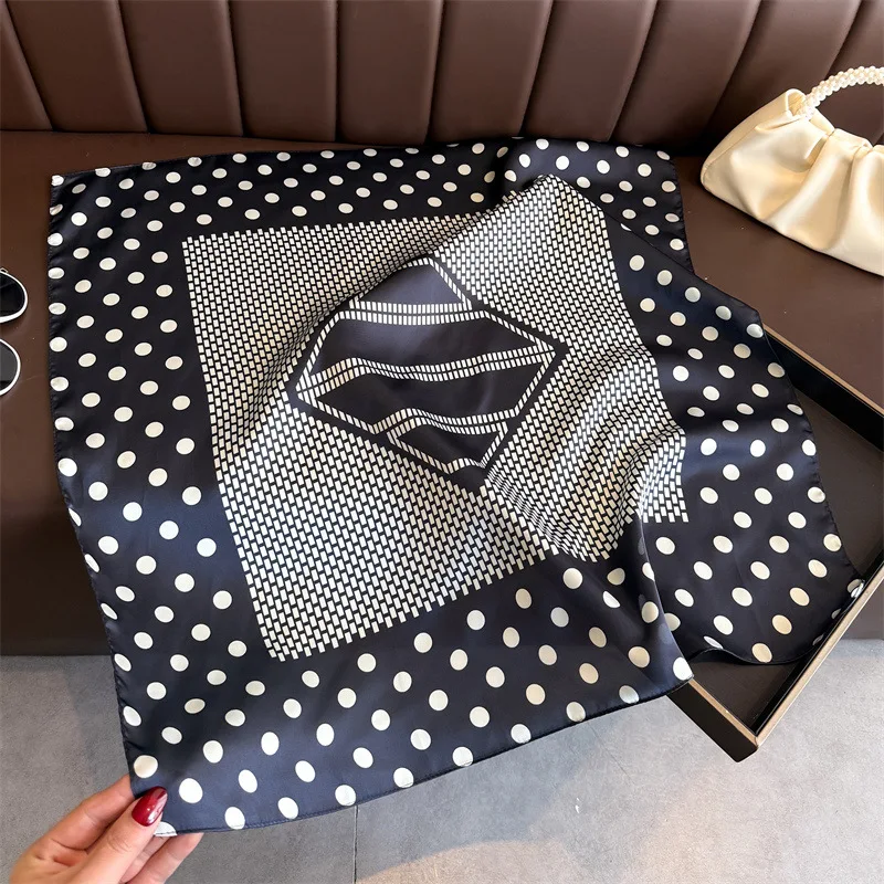 70*70cm Women's Square Silk Scarf Soft Satin Polka Dot Wrap Foulard Lady Neckerchief Bandannas Hair Skinny Tie Hijab Shawls