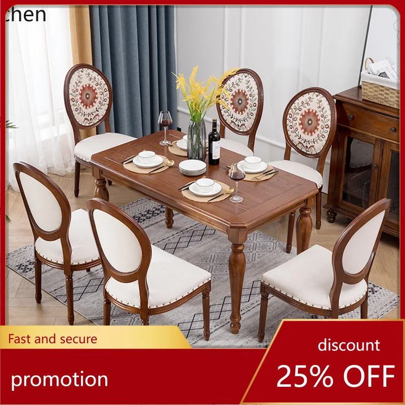 

ZML Dining Table Vintage Solid Wood Western Dining Table Small Apartment Rectangular Chair Set Coffee Dining Table