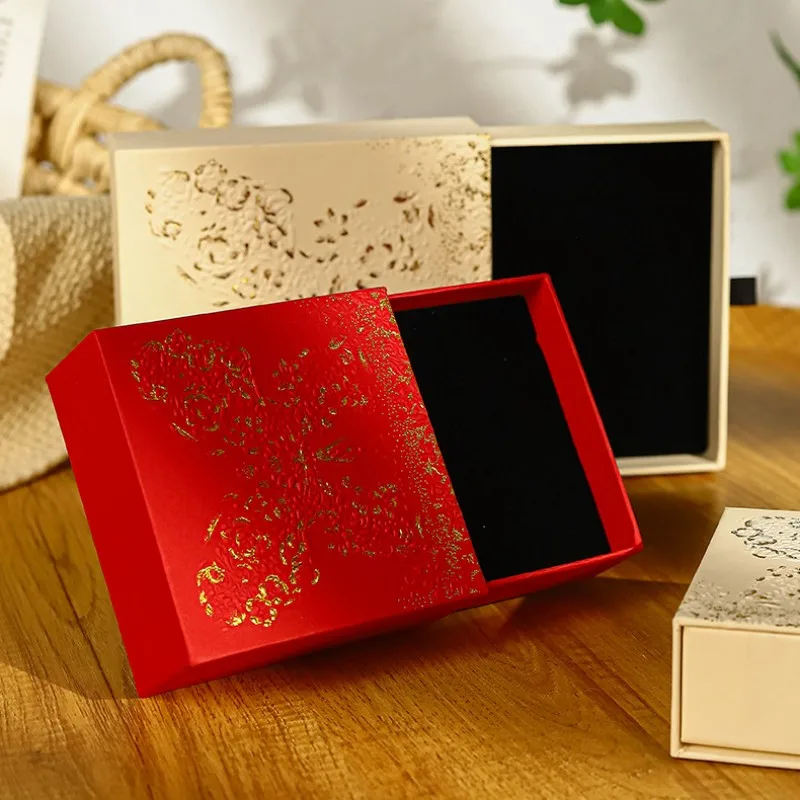 Ring Storage Box Premium Necklace Storage Box Hollow Emboss Jewelry Box Soft-Lined For Drawer Organizer Jewelry Gift Packaging
