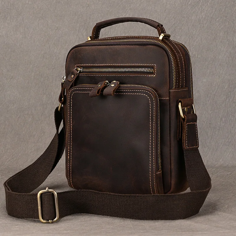 Newsibrds-Bolso de hombro de cuero genuino para hombre, bandolera de cuero de vaca Real, Estilo Vintage