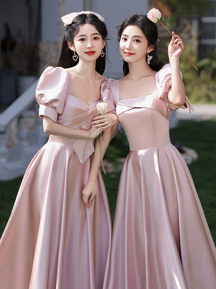 

Розовые атласные платья для подружек невесты: Новинка 2025 года, элитные свадебные платья для подружек невесты, подходят для повседневной носки, фасон А-силуэт