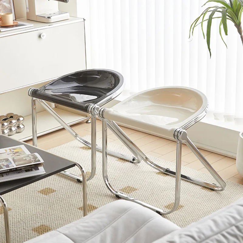Transparent Metal Foldable Chair Acrylic Stackable Clear Stool For Household Leisure Dining Chair Bedroom Living Room Supplies
