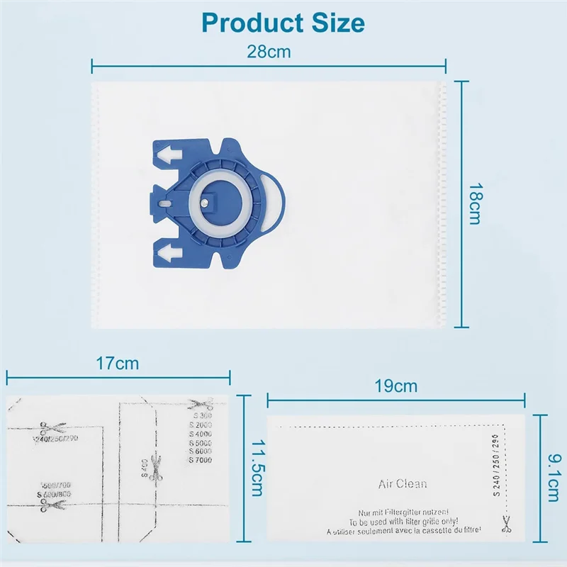 3D Airclean GN Bags for Vacuum Cleaner Classic C1, Complete C1, Complete C2, Complete C3, S227, S240, S270, S400