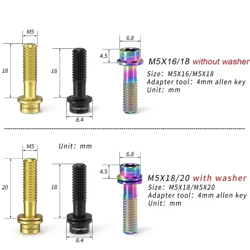 RISK Bicycle Titanium Alloy Handlebar Stem Bolts M5 Bicycle Bridge Bolts for MTB Road Bicycle Table Screws Cycling Table Screws
