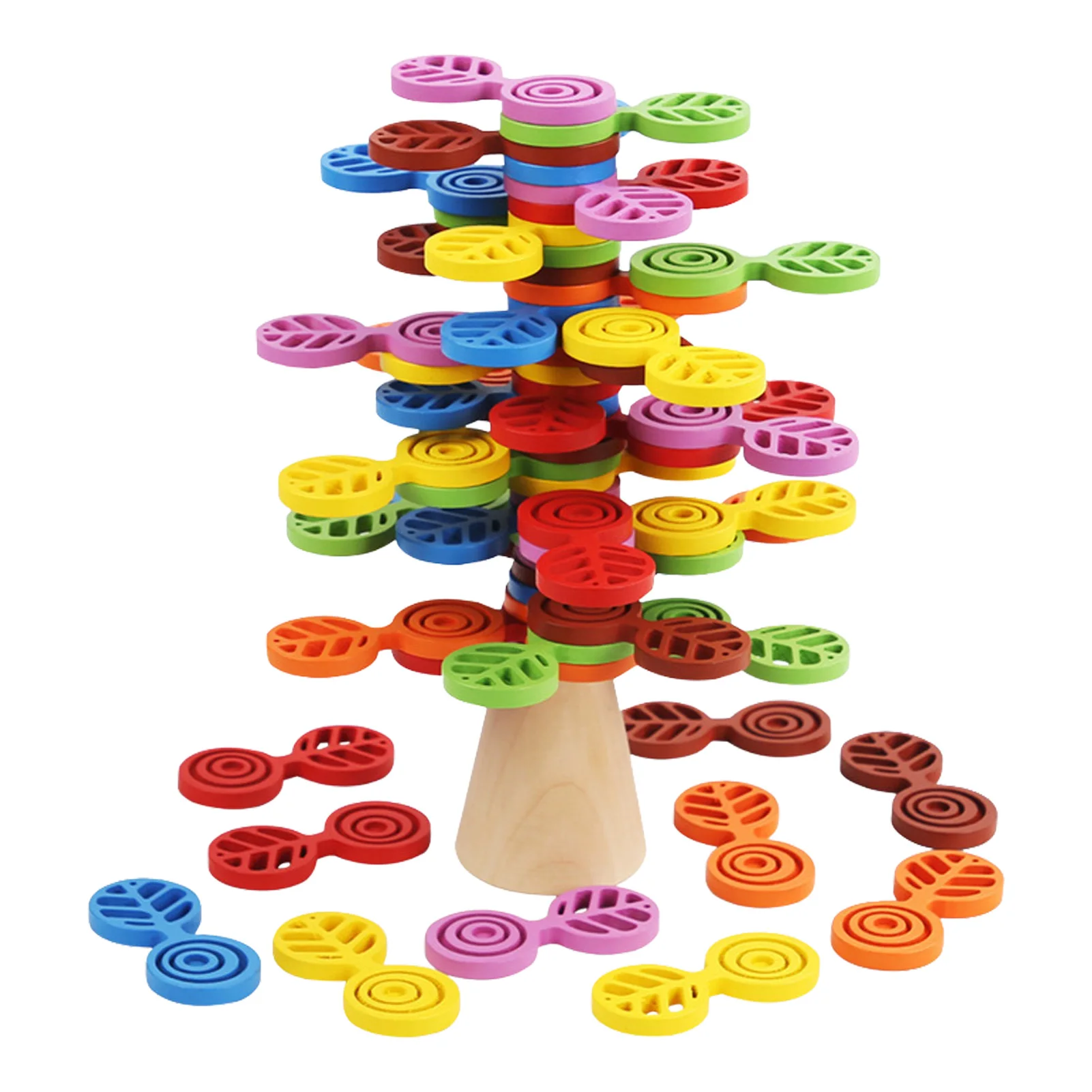 Balance Stacking Toy Educational Wooden Tree Blocks for Montessori Learning Early Childhood Development Color Recognition