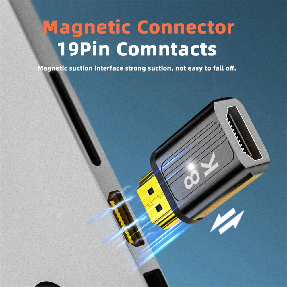 Cablecc 8K magnético separado HDTV 2,1 conector tipo A macho recto adaptador de vídeo de 19 pines para portátil HDTV