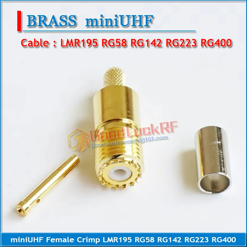 miniUHF M MINI UHF Female Crimp LMR195 RG58 RG142 RG223 RG400 Cable Straight GOLD plated 50ohm Copper RF Connector Adapters